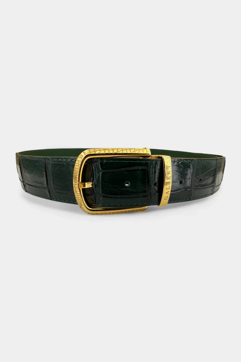 Ceinture en Cuir de Crocodile et Boucle Or Galvanisé - Galbert Paris