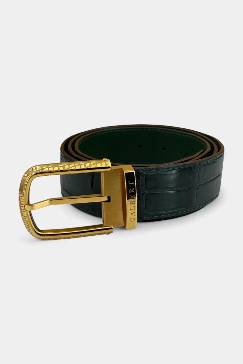 Ceinture en Cuir de Crocodile et Boucle Or Galvanisé - Galbert Paris
