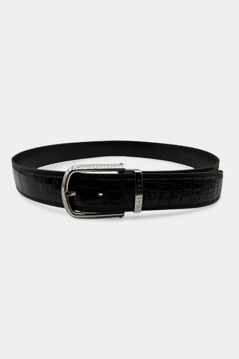 Ceinture en Cuir de Crocodile et Boucle Palladium Brossé - Galbert Paris