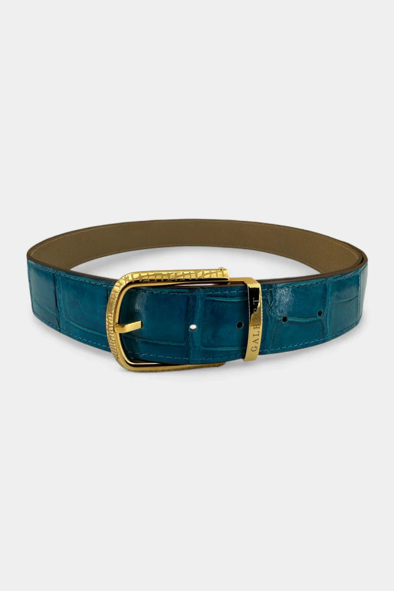 Blue Crocodile Leather Belt and Galvanized Palladium Buckle