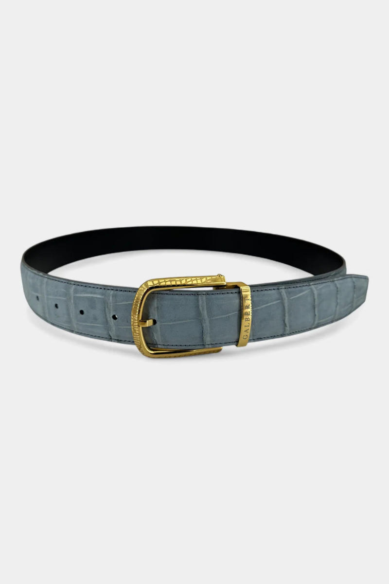 Nubuck Crocodile Leather Belt and Galvanized Gold Buckle