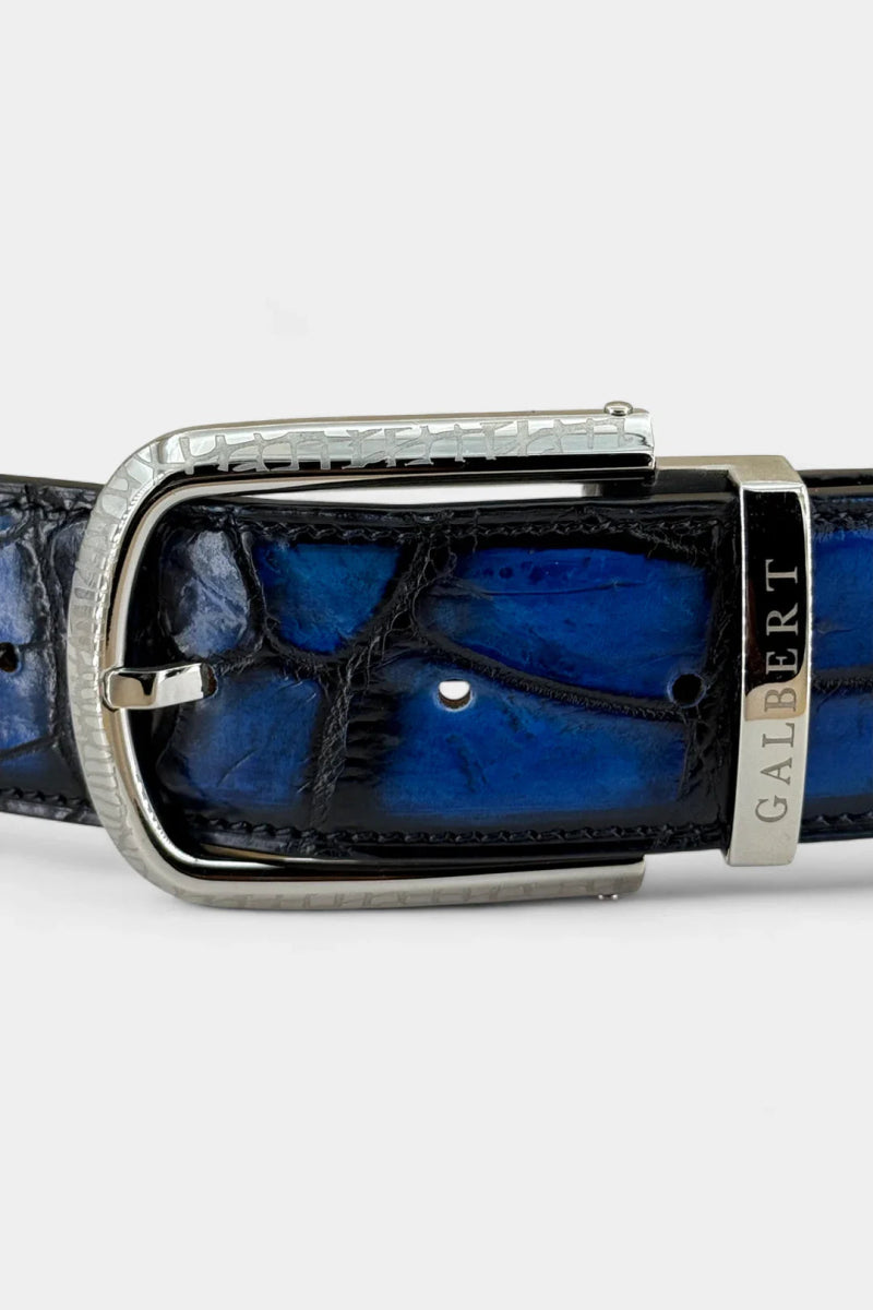 Ceinture en Cuir de Crocodile Patiné et Boucle Palladium Galvanisé - Galbert Paris