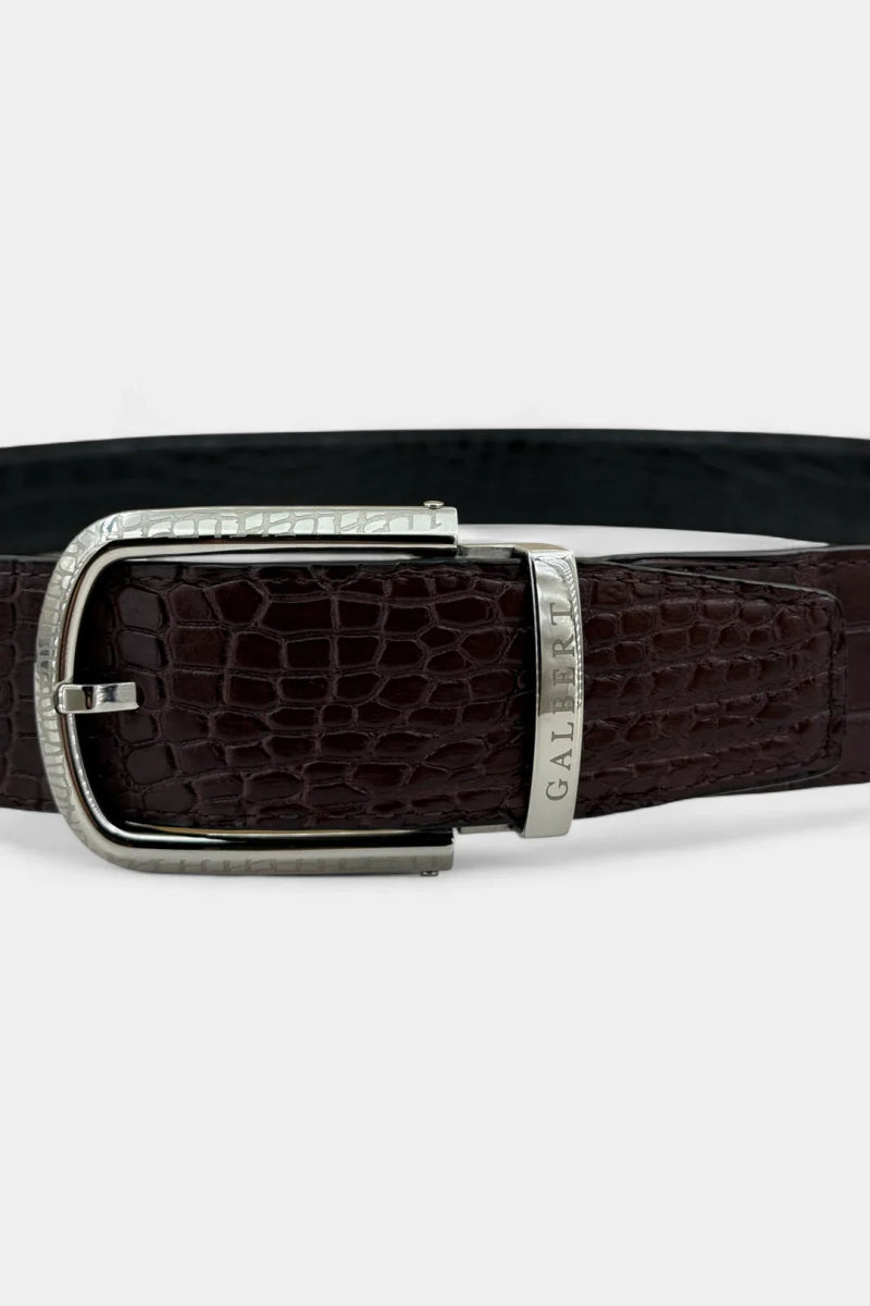 Ceinture en Cuir de Crocodile Réversible et Boucle Palladium - Galbert Paris