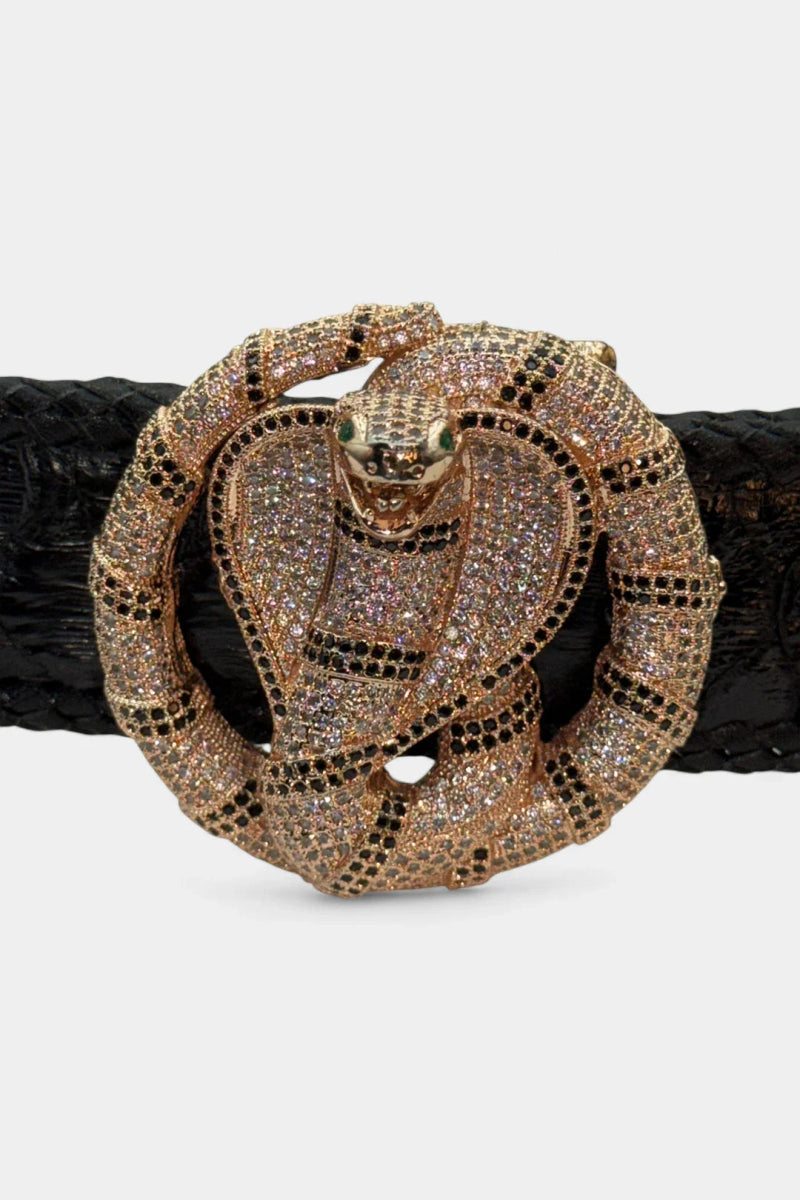 Ceinture en Cuir de Python et Boucle Tête de Cobra Or Rose - Galbert Paris