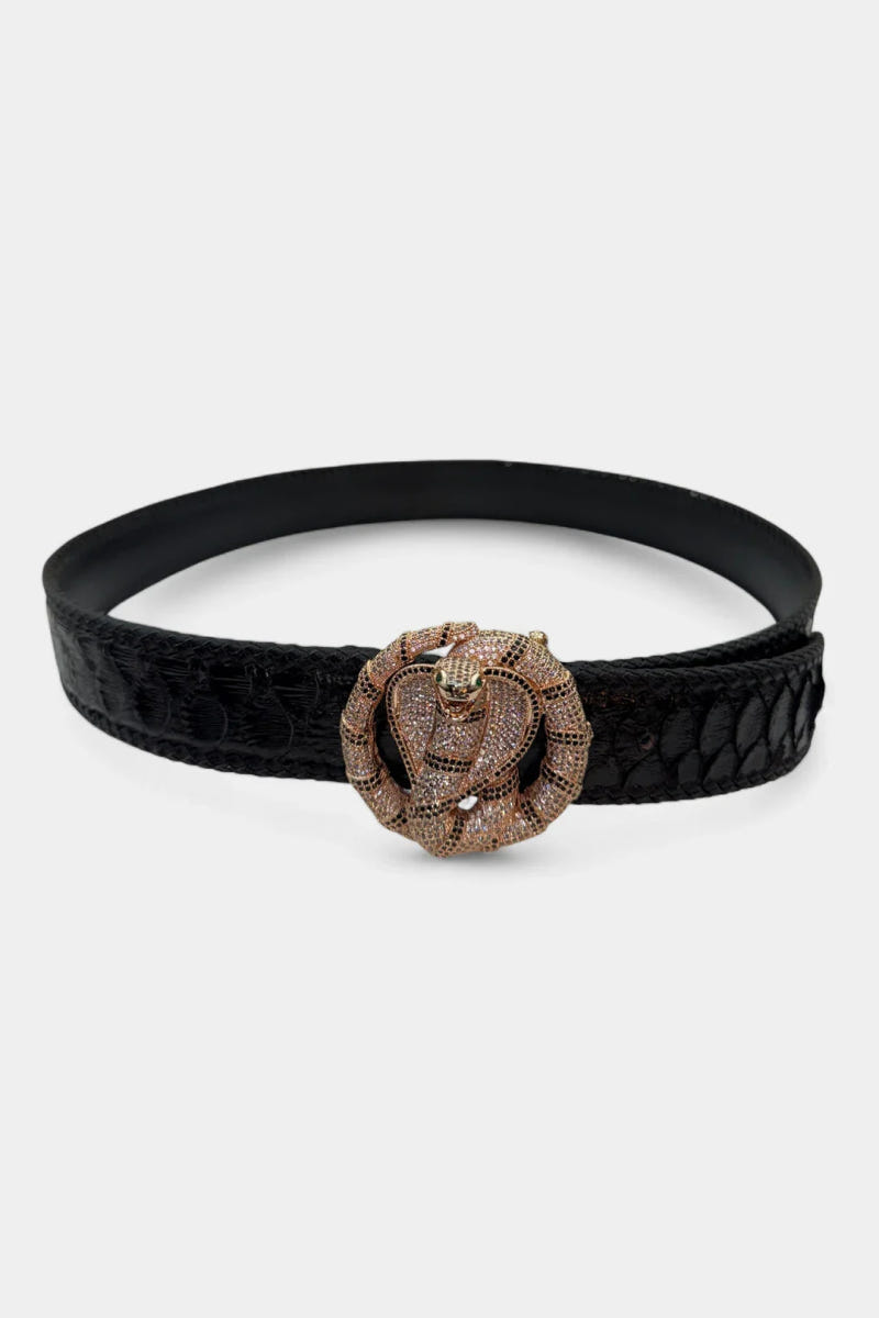 Python Leather Belt and Rose Gold Cobra Head Buckle