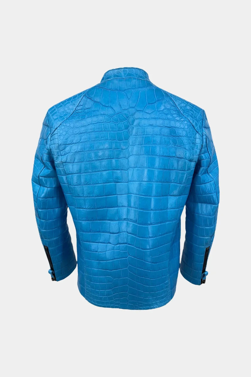 L'Adriatique - Veste Moto en Cuir de Crocodile Bleu Miami - Galbert Paris