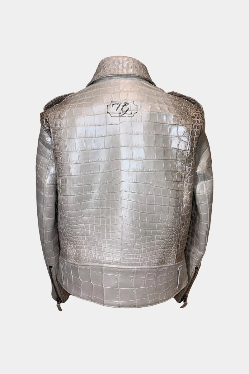L'Apex - Veste Perfecto en Cuir de Crocodile Himalaya Nacré - Galbert Paris