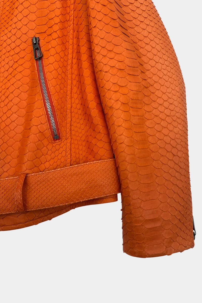L'Ardent - Orange Python Leather Perfecto Jacket - view 6