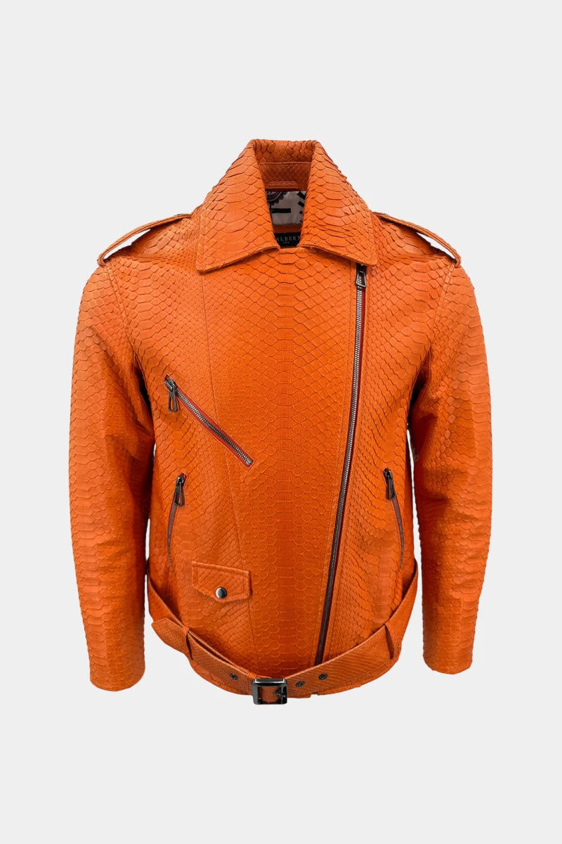 L'Ardent - Orange Python Leather Perfecto Jacket