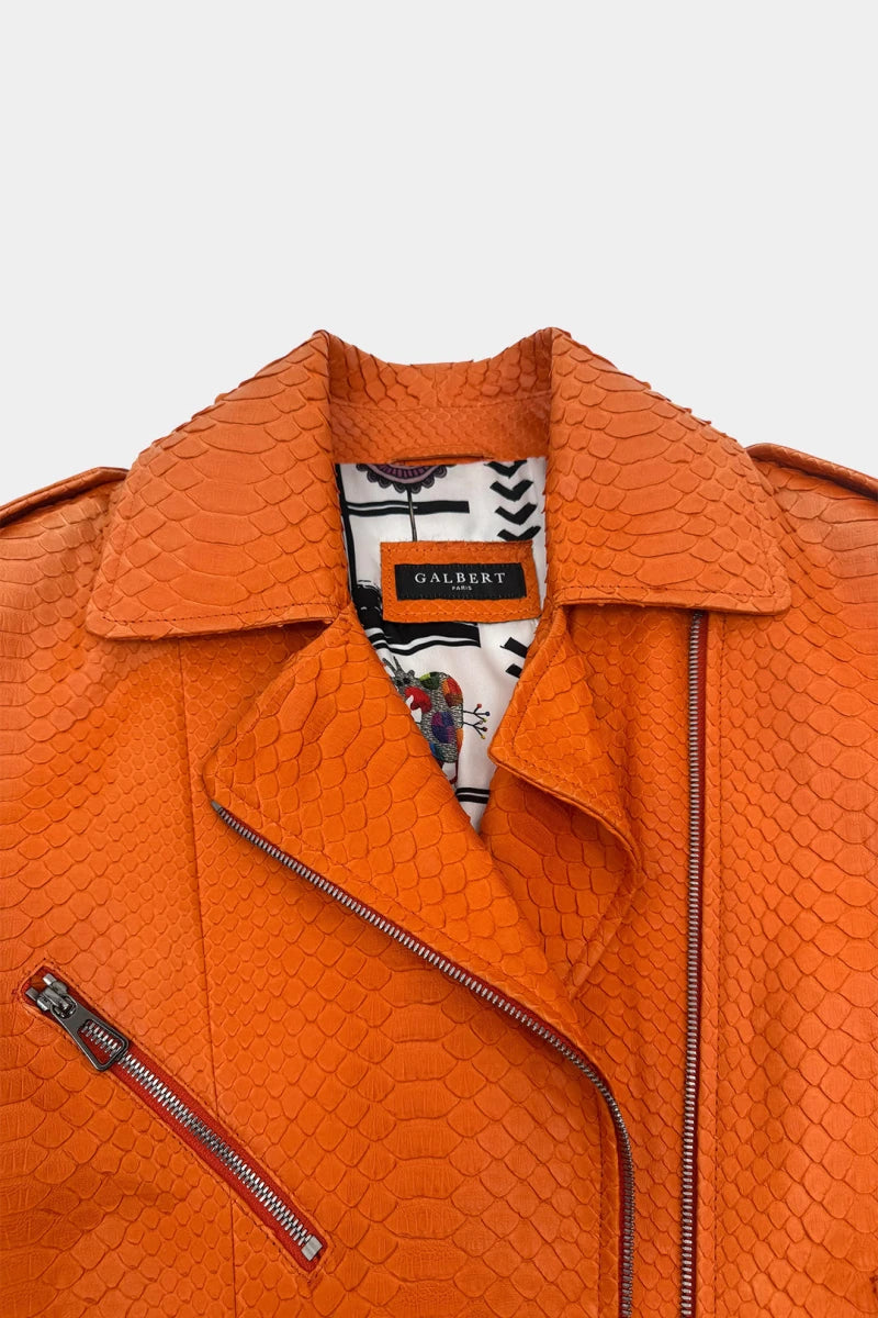 L'Ardent - Orange Python Leather Perfecto Jacket - view 5
