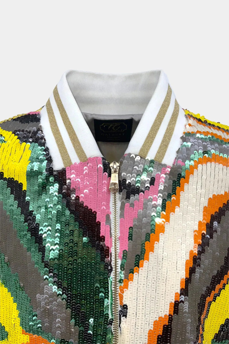 L'Arlequin - Bomber en Sequin Multicolore Brodés Main - Galbert Paris