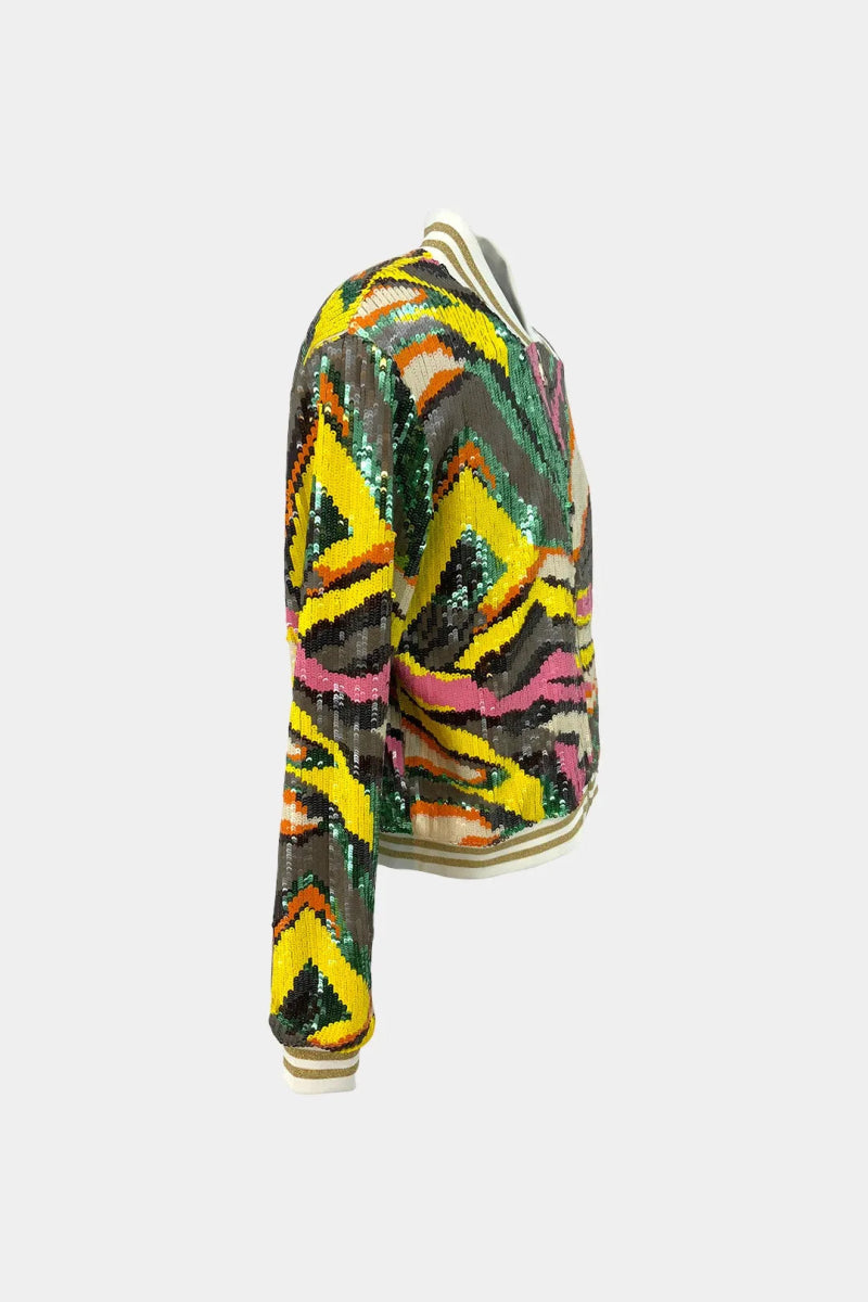 L'Arlequin - Bomber en Sequin Multicolore Brodés Main - Galbert Paris