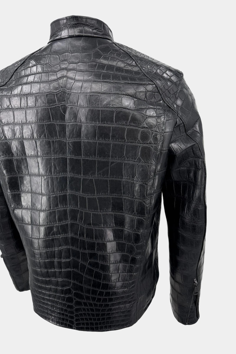 L'Asphalte - Black Crocodile Leather Biker Jacket - view 4
