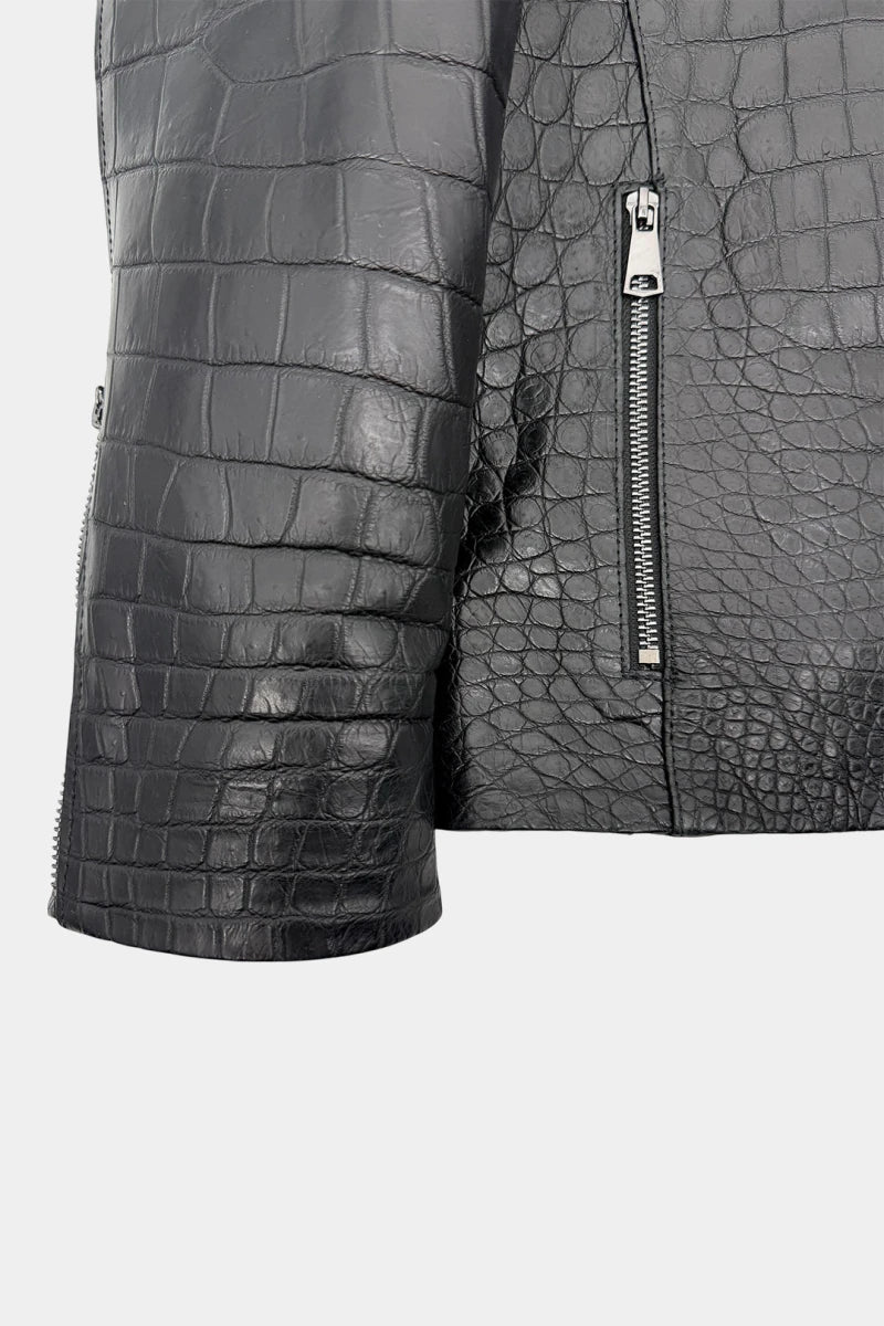 L'Asphalte - Black Crocodile Leather Biker Jacket - view 6