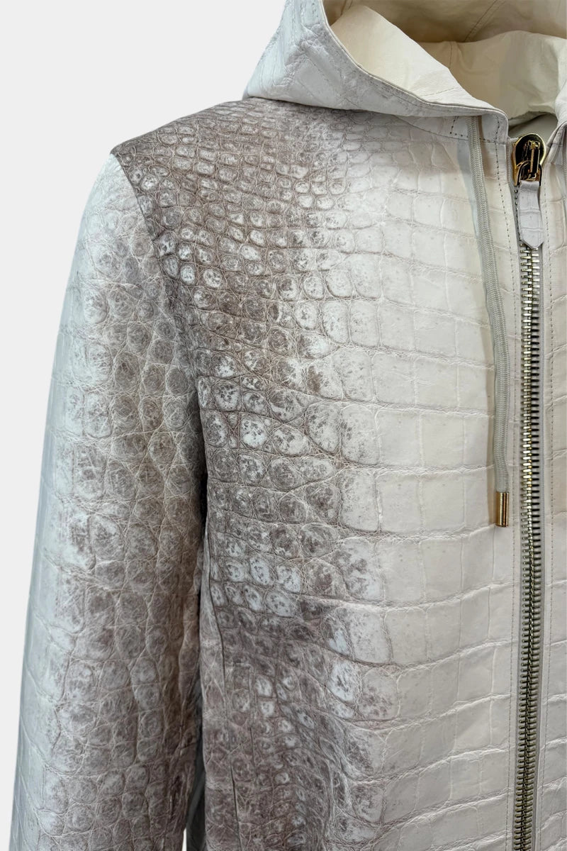 L'Aurore - Himalayan Crocodile Leather Hooded Jacket - view 4