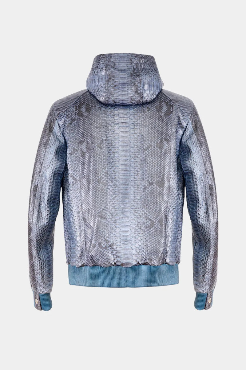 L'Azuréen - Sweat à Capuche Zippé en Cuir de Python Bleu - Galbert Paris