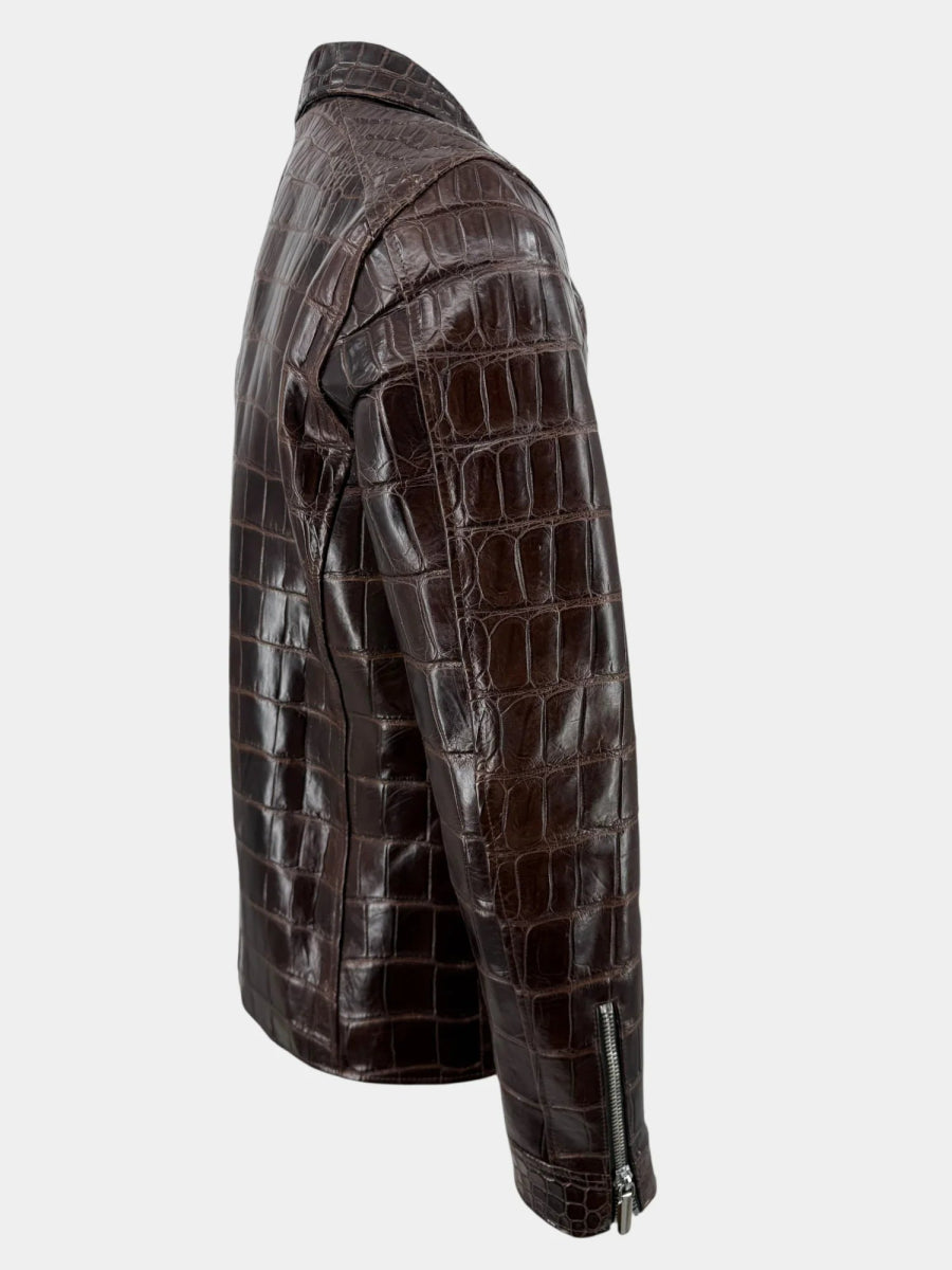 Le Cognac - Veste en Cuir de Crocodile Marron Glacé - Galbert Paris