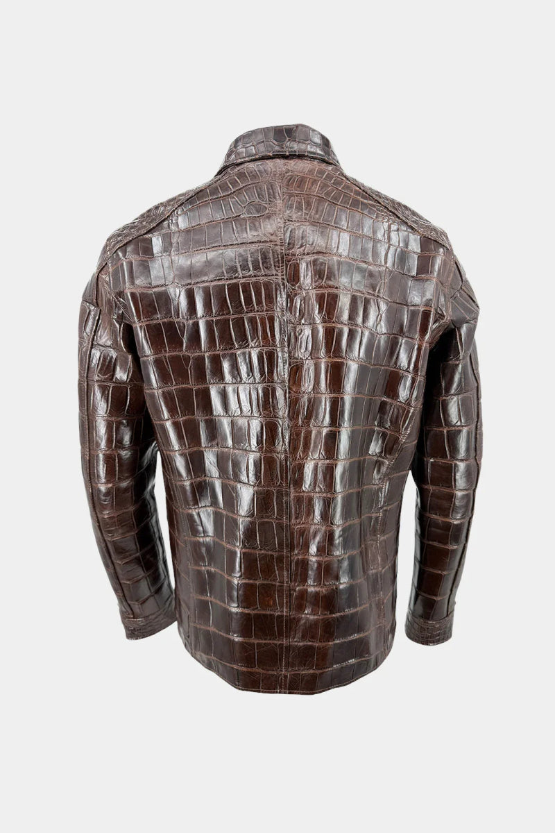 Le Cognac - Veste en Cuir de Crocodile Marron Glacé - Galbert Paris