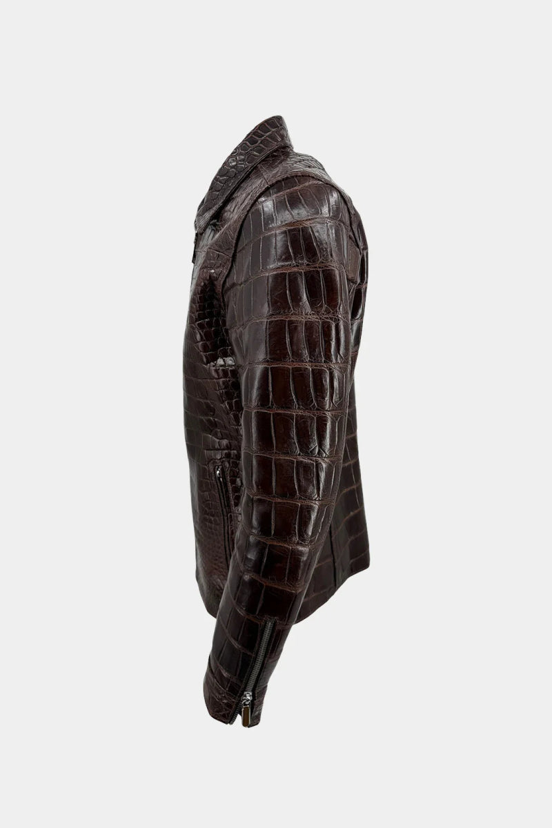 Le Cognac - Veste en Cuir de Crocodile Marron Glacé - Galbert Paris