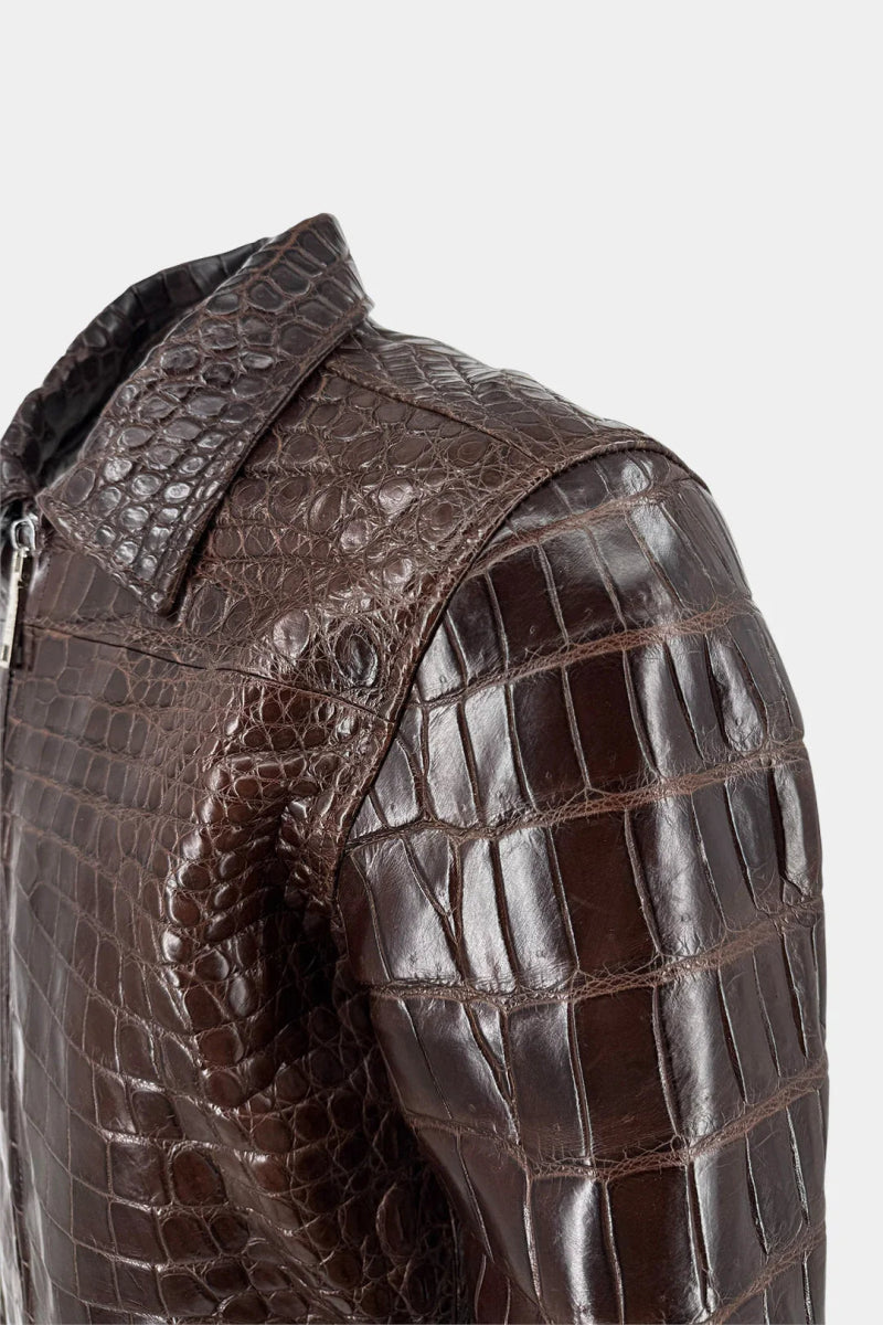 Le Cognac - Veste en Cuir de Crocodile Marron Glacé - Galbert Paris