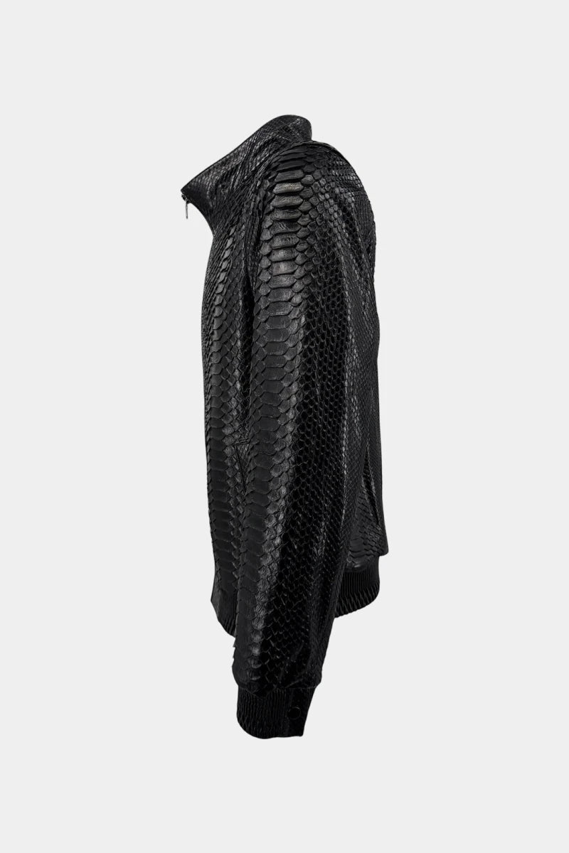 The Concorde - Black Python Leather Bomber Jacket - view 3