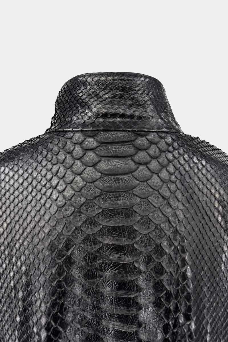 The Concorde - Black Python Leather Bomber Jacket - view 4