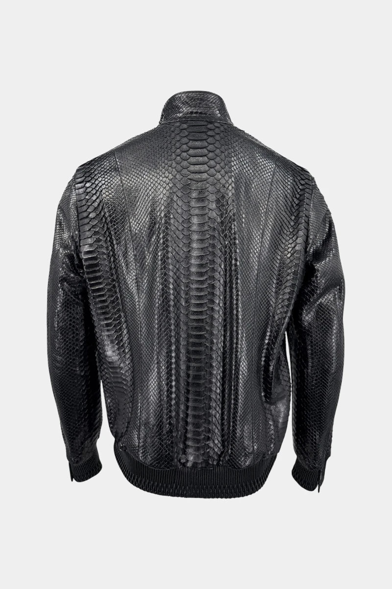 The Concorde - Black Python Leather Bomber Jacket - view 2