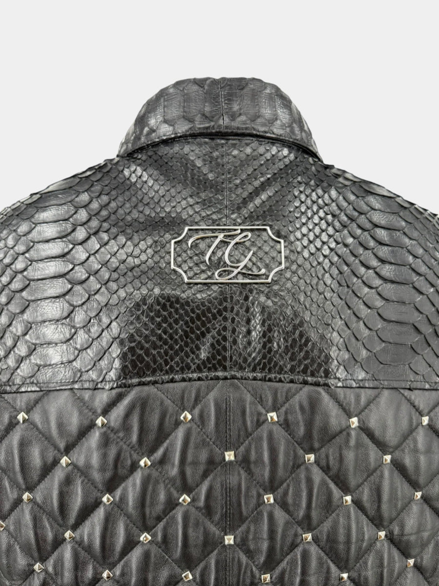 Le Cuirassier - Veste en Cuir Matelassé Python et Studs Premium - Galbert Paris