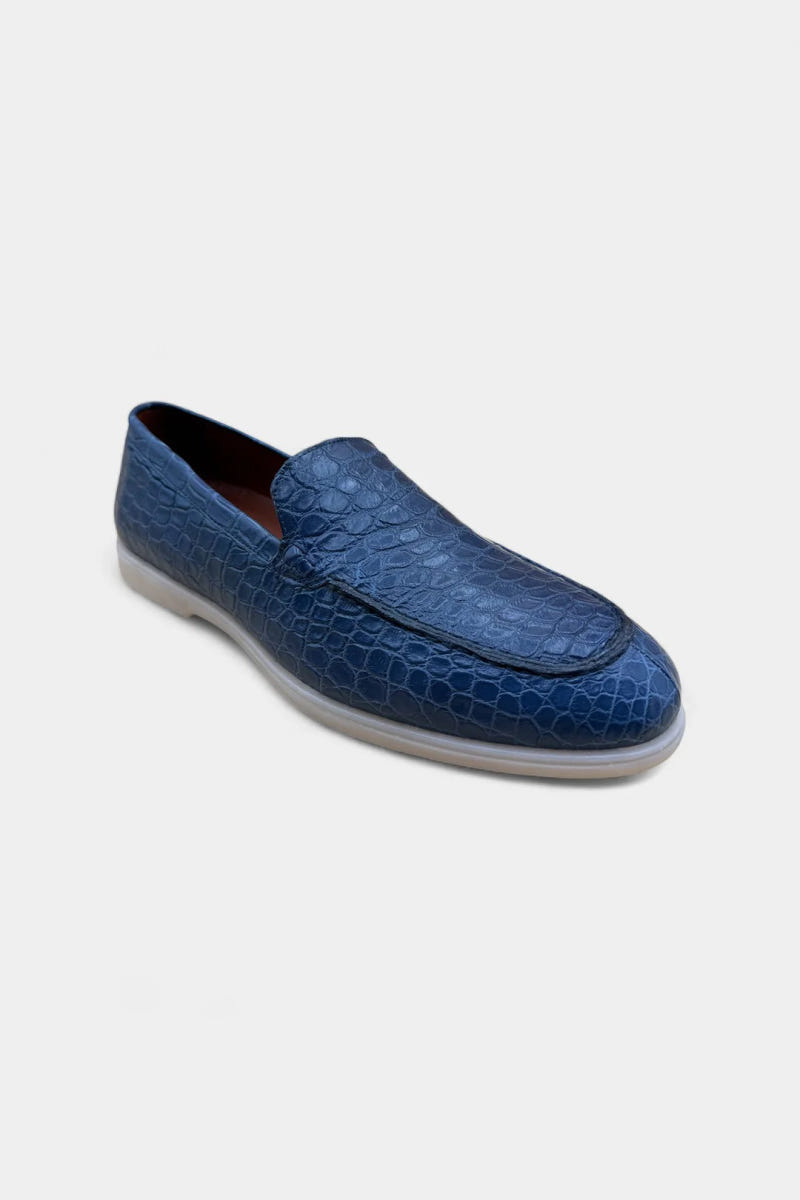 The River - Men's Navy Crocodile Leather Loafers