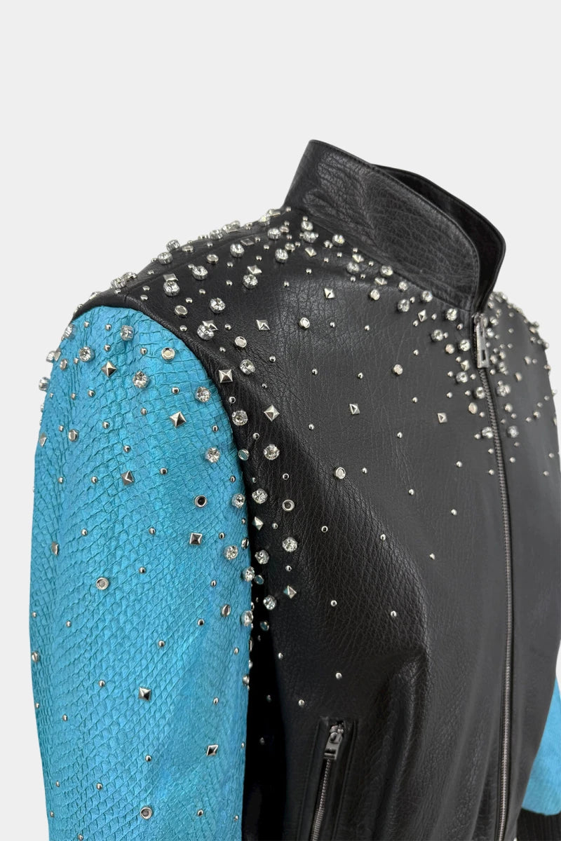 The Goldstein - Bomber Portrait in Python and Lambskin Leather - view 6