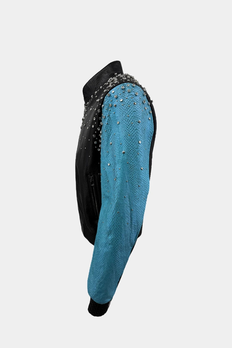 The Goldstein - Bomber Portrait in Python and Lambskin Leather - view 3