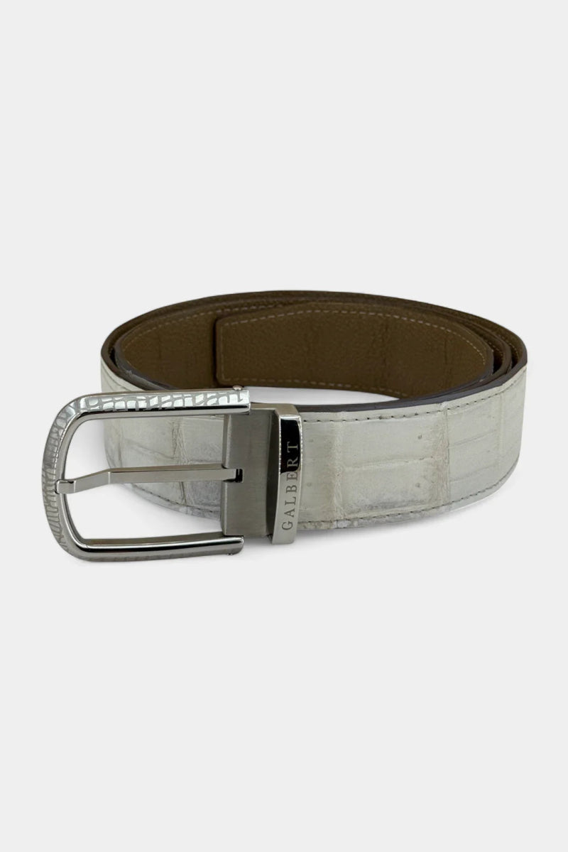 Le Lunaire - Ceinture en Cuir de Crocodile Himalaya et Boucle Argent - Galbert Paris