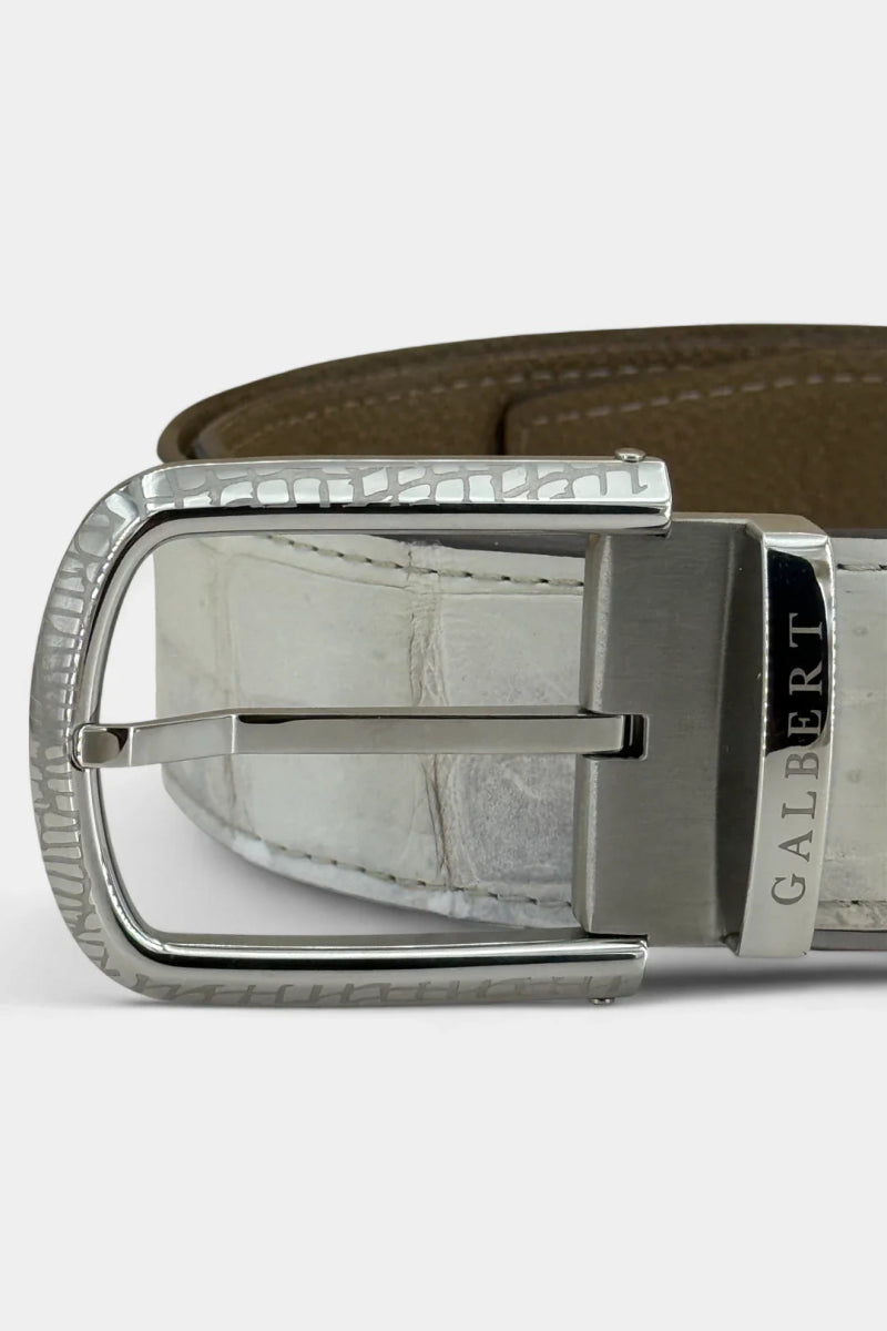 Le Lunaire - Ceinture en Cuir de Crocodile Himalaya et Boucle Argent - Galbert Paris