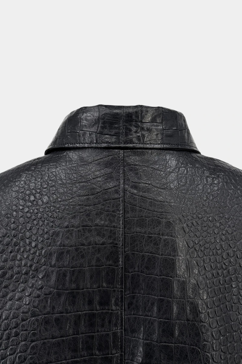 The Magistral - Black Crocodile-Embossed Leather Jacket - view 4