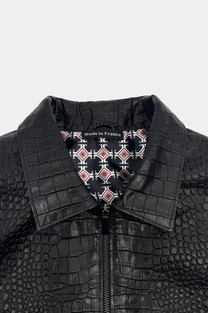 The Magistral - Black Crocodile-Embossed Leather Jacket - view 5