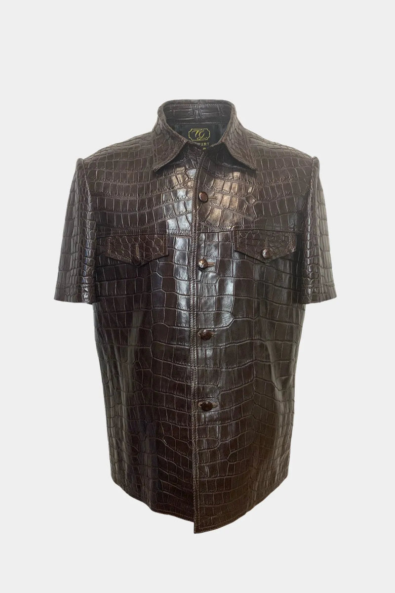 Le Manifeste - Chemise en Cuir de Crocodile Marron - Galbert Paris