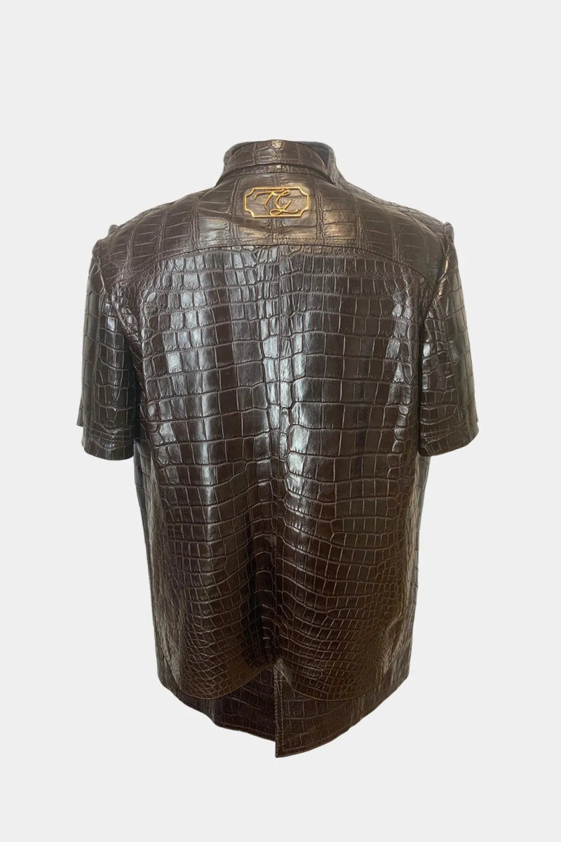 Le Manifeste - Chemise en Cuir de Crocodile Marron - Galbert Paris