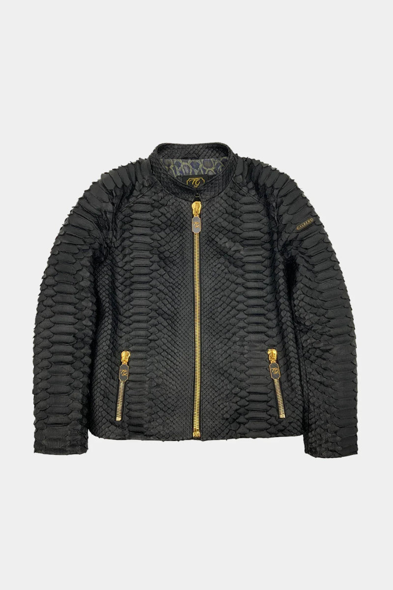 Le Monolithe - Veste Moto en Cuir de Python Géant Noir Mat - Galbert Paris