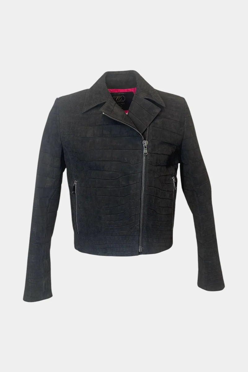 Le Nocturne - Blouson Perfecto en Cuir de Crocodile Nubuck - Galbert Paris