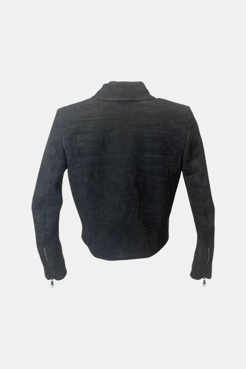 Le Nocturne - Blouson Perfecto en Cuir de Crocodile Nubuck - Galbert Paris