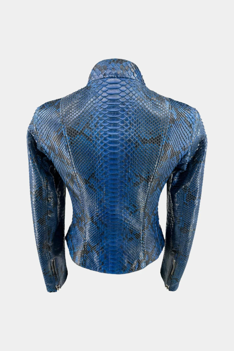 Le Ophidien - Veste Moto en Cuir de Python Bleu - Galbert Paris
