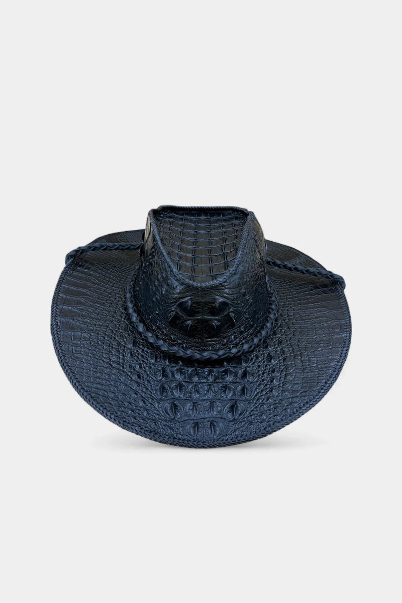 Le Panache - Grand Chapeau en Cuir de Crocodile Noir - Galbert Paris