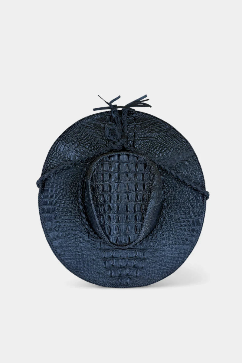 Le Panache - Grand Chapeau en Cuir de Crocodile Noir - Galbert Paris