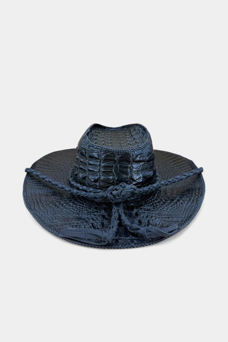 Le Panache - Grand Chapeau en Cuir de Crocodile Noir - Galbert Paris
