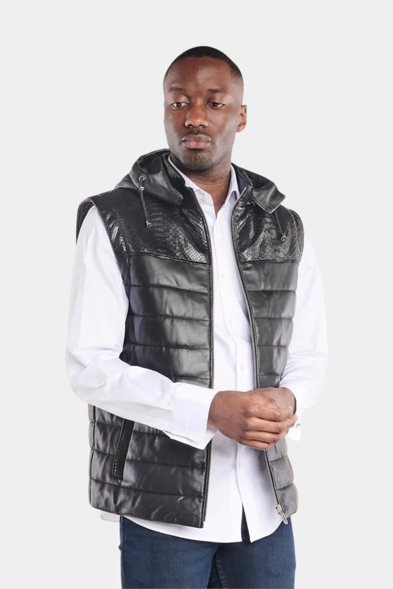 Le Plastron - Gilet Sans Manches en Cuir Matelassé et Python - Galbert Paris