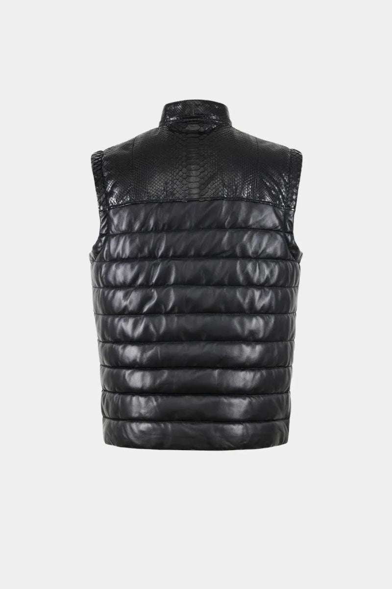 Le Plastron - Gilet Sans Manches en Cuir Matelassé et Python - Galbert Paris