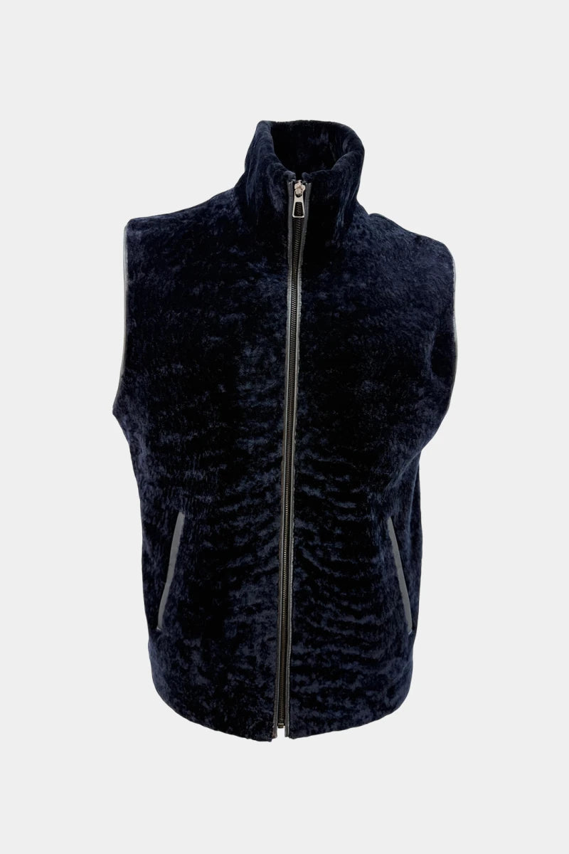 Le Rivage - Navy Blue Shearling Vest