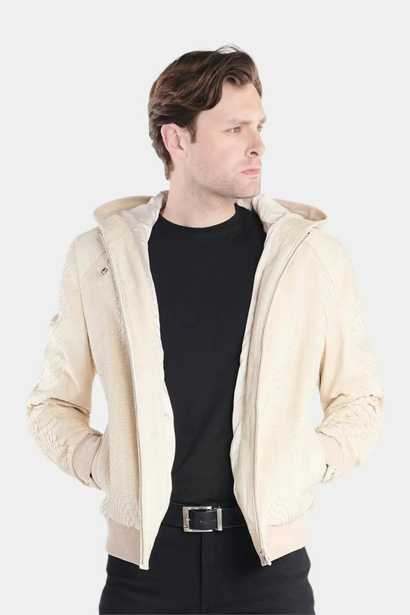 Le Sahélien - Sweat à Capuche Zippé en Cuir de Python Beige - Galbert Paris