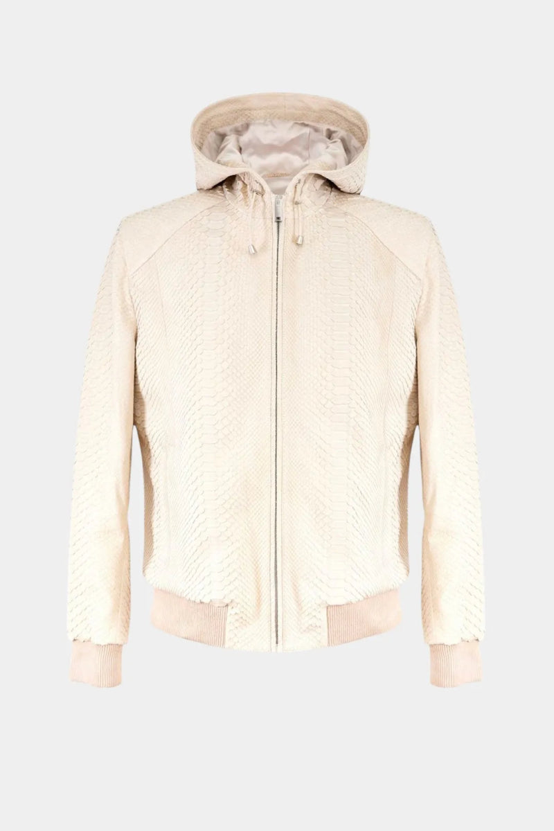 Le Sahélien - Sweat à Capuche Zippé en Cuir de Python Beige - Galbert Paris