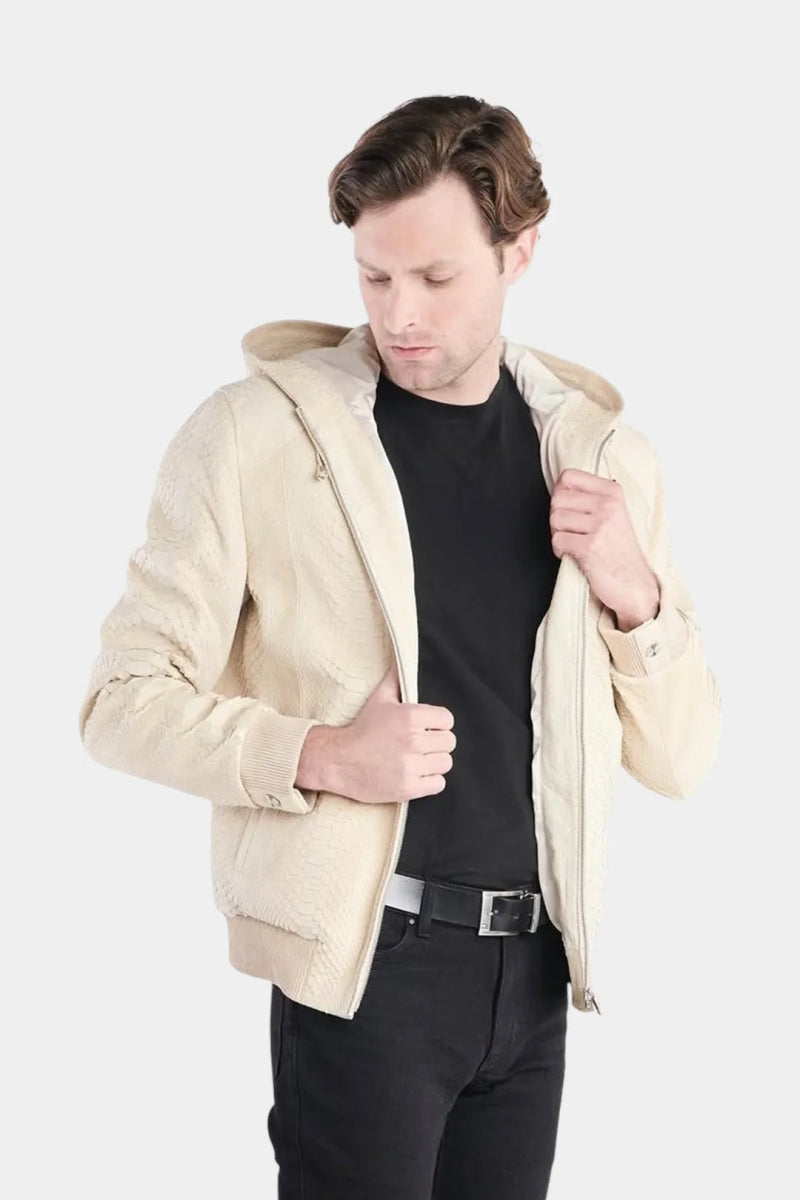 Le Sahélien - Sweat à Capuche Zippé en Cuir de Python Beige - Galbert Paris